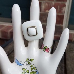 White Ceramic Square Ring